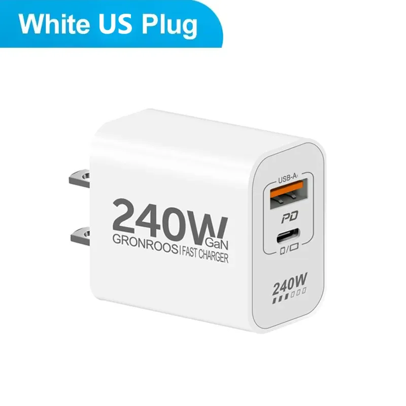 Chargeur USB-C GaN 240 W à charge rapide PD 3.0 et QC 3.0 pour iPhone 12 à 17 Pro Max, Xiaomi Poco et iPad 8