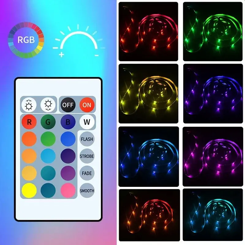 Ruban LED RVB flexible avec batterie USB 5 V et télécommande infrarouge, pour chambre, maison et rétroéclairage TV 3