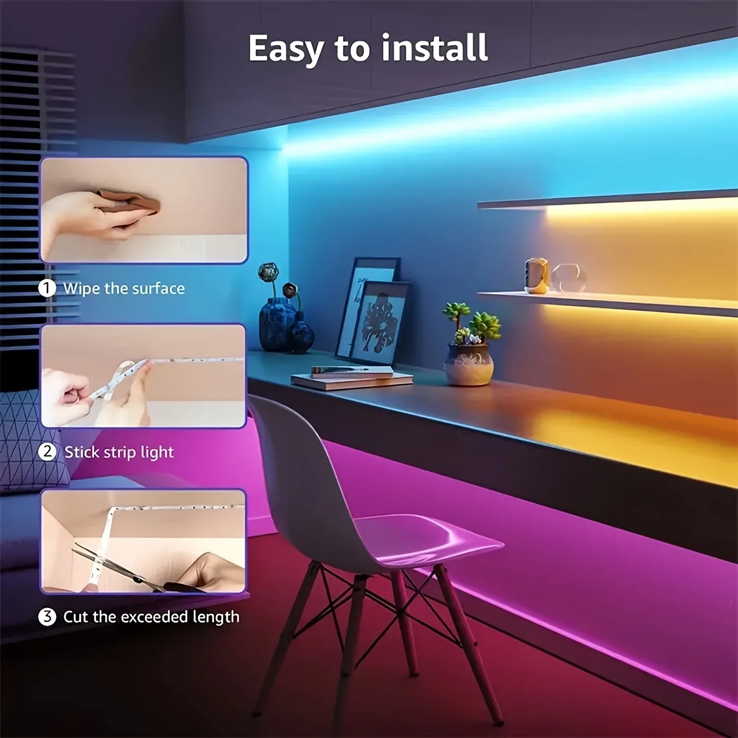 Ruban LED RVB flexible avec batterie USB 5 V et télécommande infrarouge, pour chambre, maison et rétroéclairage TV 4
