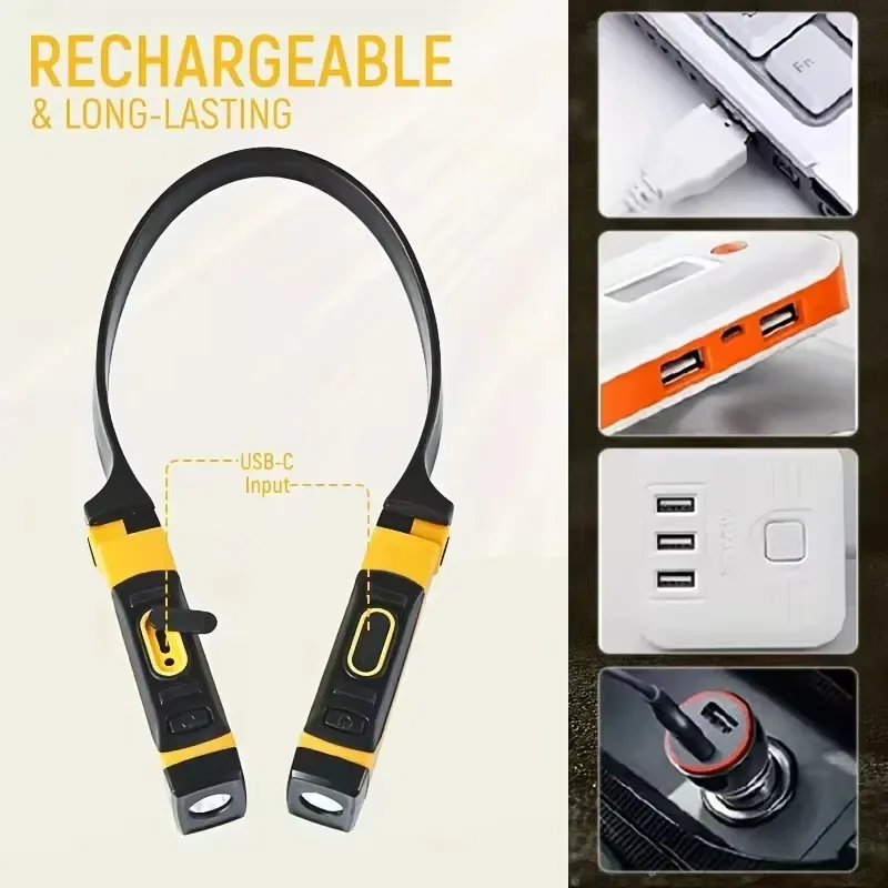 Lampe de lecture LED rechargeable pour le cou – 2 niveaux de luminosité, idéale pour la lecture, le tricot et le camping 5
