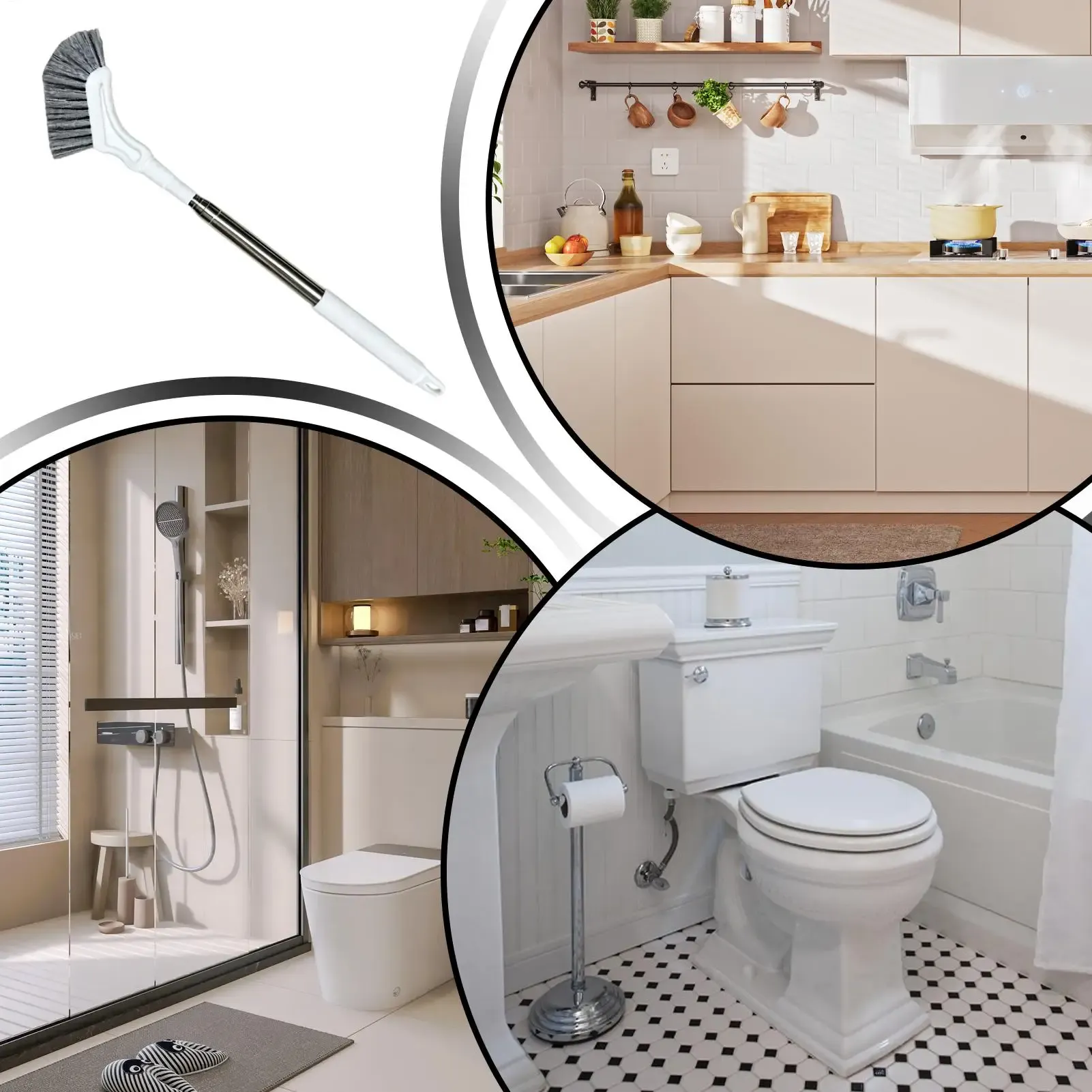 Brosse à joints à poils durs, anti-dérapante, à long manche, à suspendre, pour carrelage, sol, cuisine et salle de bain 6