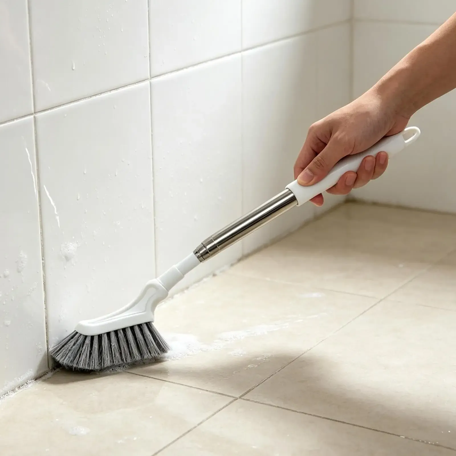 Brosse à poils durs à long manche pour nettoyage des joints