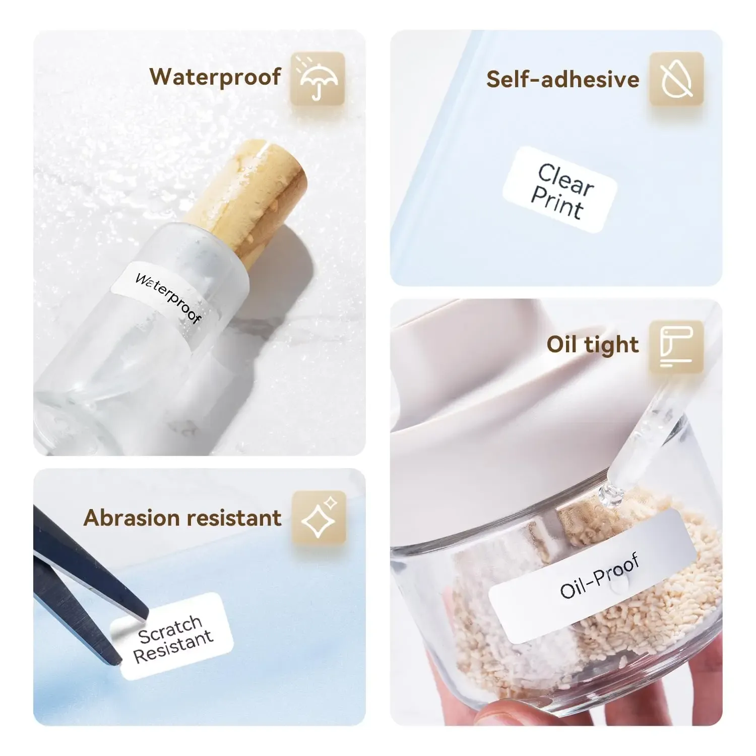 Détail des étiquettes autocollantes imperméables