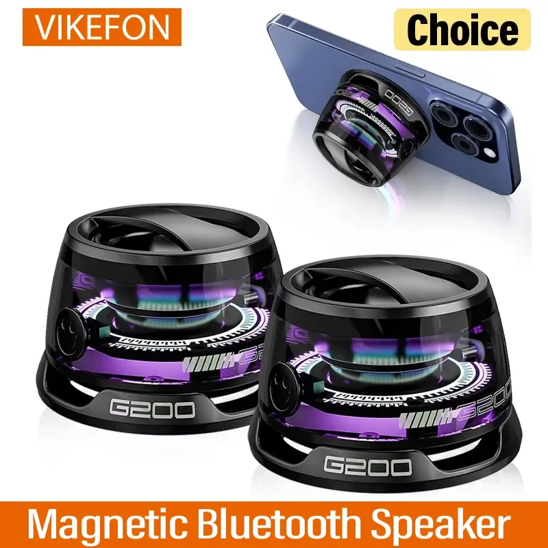 Haut-parleur Bluetooth magnétique d'extérieur, mini haut-parleur stéréo portable sans fil pour voyage, avec éclairage RVB et support de téléphone pour iOS