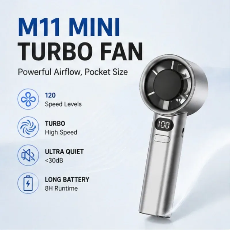 Ventilateur portatif rechargeable USB à haute vitesse avec affichage numérique et 120 vitesses réglables - Image 1