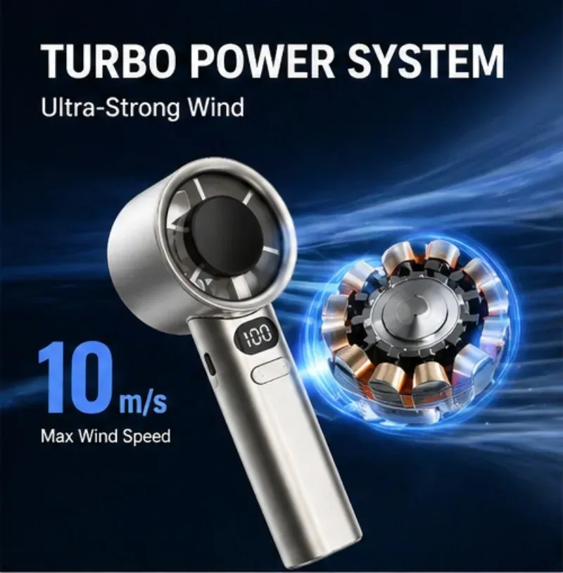 Ventilateur portatif rechargeable USB à haute vitesse avec affichage numérique et 120 vitesses réglables 2