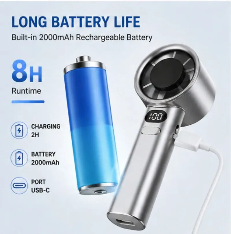 Ventilateur portatif rechargeable USB à haute vitesse avec affichage numérique et 120 vitesses réglables 6