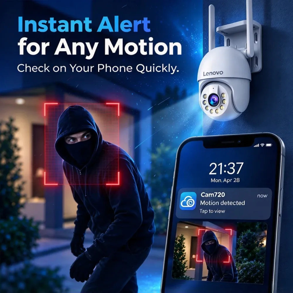 Caméra IP extérieure Lenovo 5 MP, étanche IP66, Wi-Fi, audio bidirectionnel, caméra de surveillance, alarme de mouvement, vision nocturne couleur HD 4