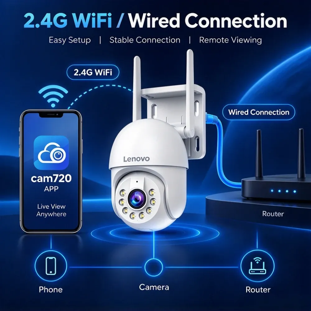 Caméra IP extérieure Lenovo 5 MP, étanche IP66, Wi-Fi, audio bidirectionnel, caméra de surveillance, alarme de mouvement, vision nocturne couleur HD 5