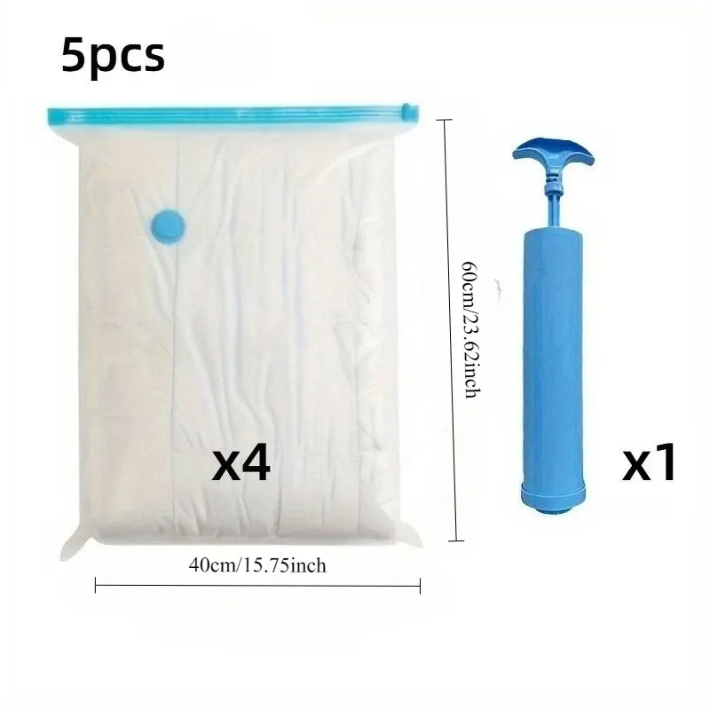 Lot de 5 sacs de rangement sous vide avec pompe manuelle pour vêtements, voyage, déménagement, couvertures et oreillers 6