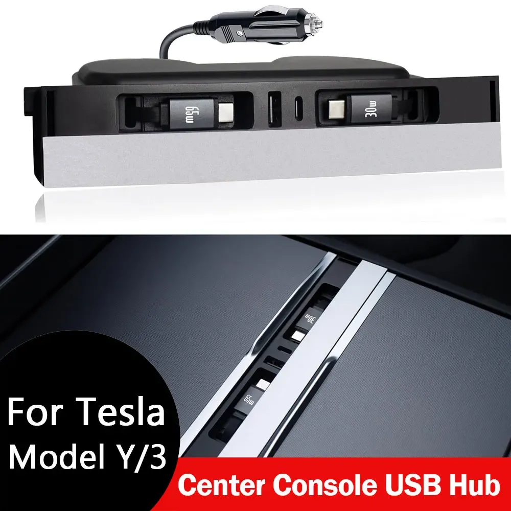 Hub USB rétractable pour console centrale Tesla Model Y Juniper 2026 et Model 3 Highland, station de charge rapide