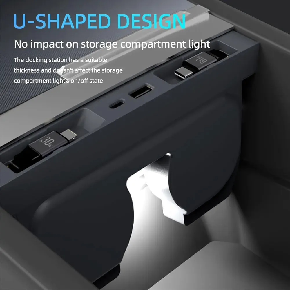 Hub de charge Tesla dans la console