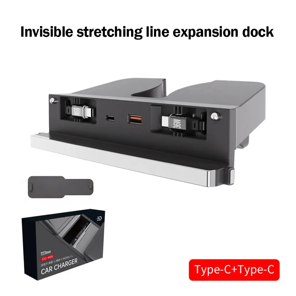 Hub USB rétractable pour console centrale Tesla Model Y Juniper 2026 et Model 3 Highland, station de charge rapide 11