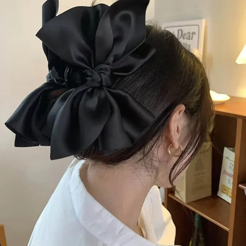 Grande pince à cheveux nœud noire unie, modèle requin tendance pour femmes et filles 2