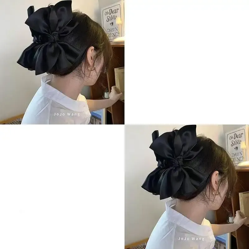 Grande pince à cheveux nœud noire unie, modèle requin tendance pour femmes et filles 7