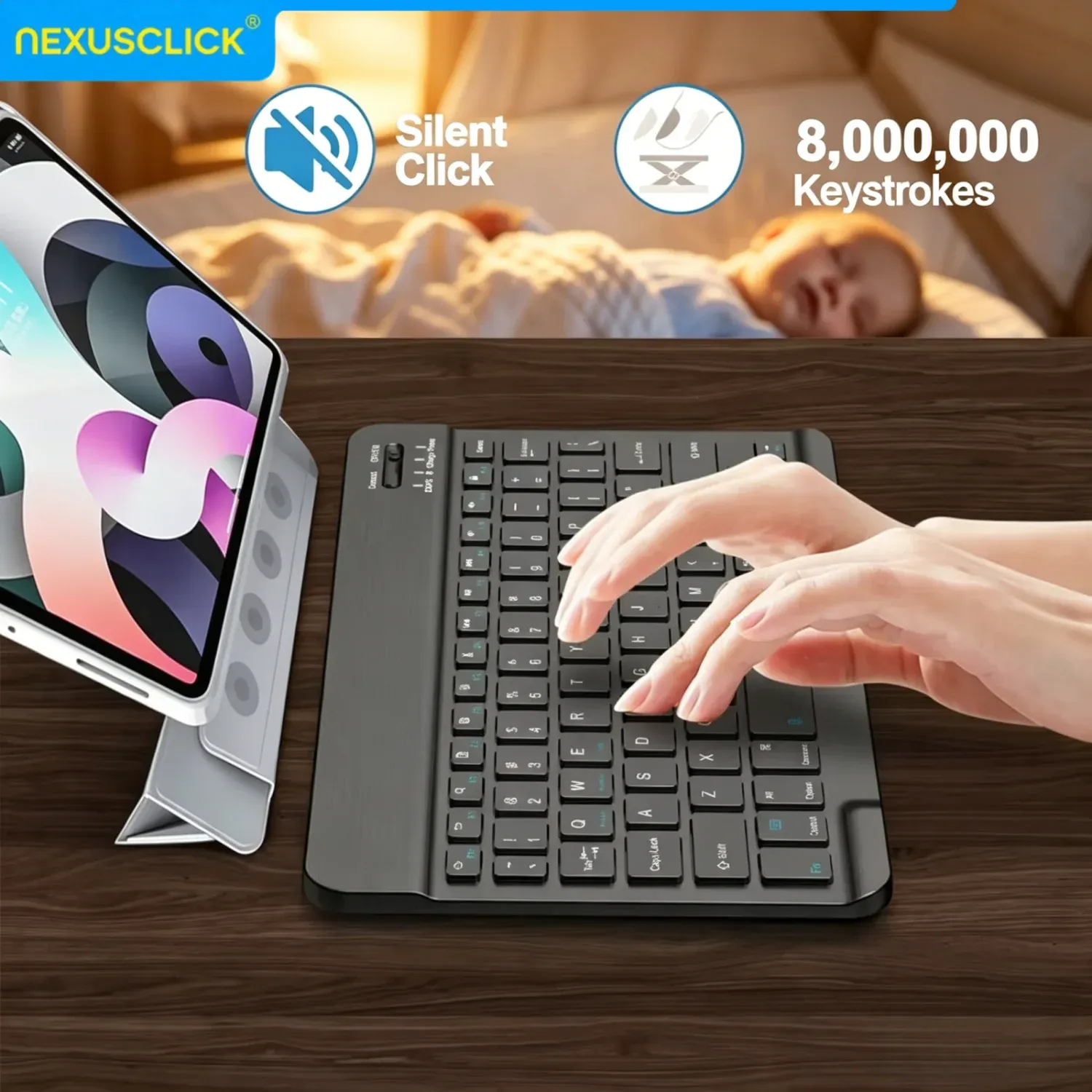 Clavier sans fil Bluetooth NexusClick compatible iPad (10e génération), iPad Pro, PC, Samsung, Xiaomi et tablettes Android 3