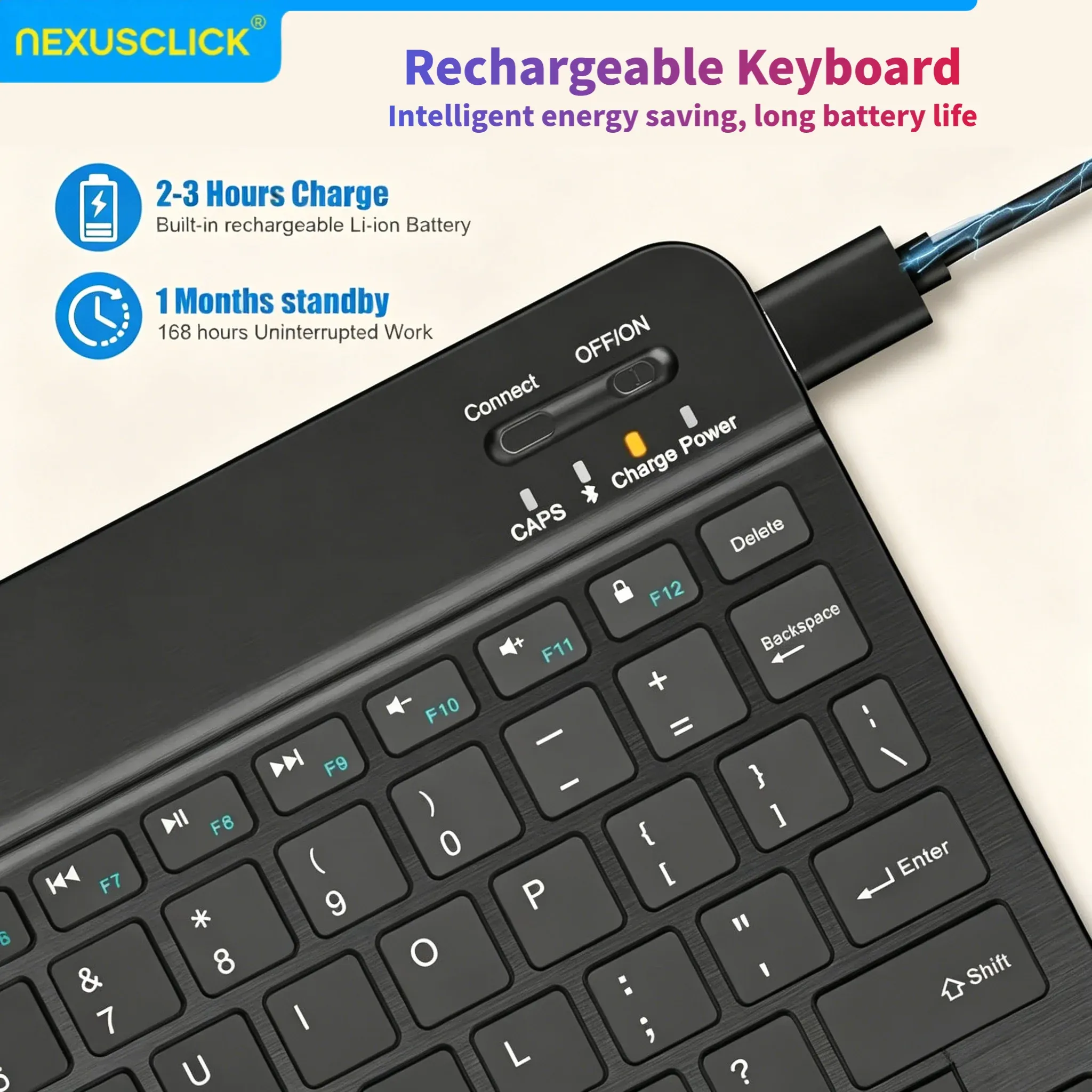 Clavier sans fil Bluetooth NexusClick compatible iPad (10e génération), iPad Pro, PC, Samsung, Xiaomi et tablettes Android 2