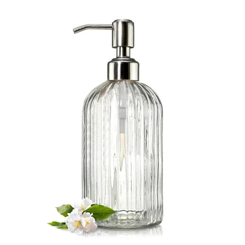 Distributeur de savon en verre transparent pour salle de bains, flacon vide rechargeable