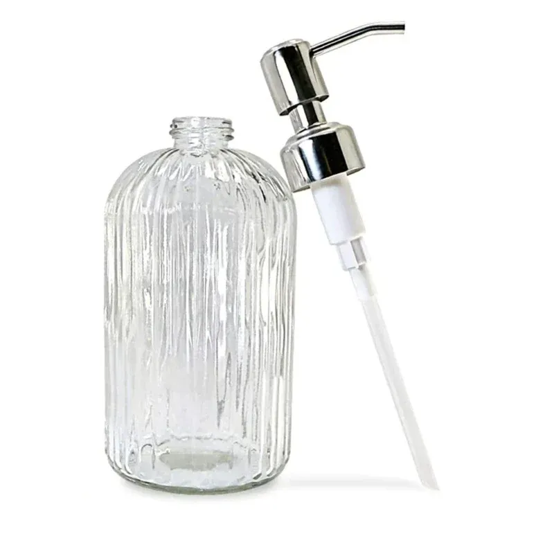Distributeur de savon en verre transparent pour salle de bains, flacon vide rechargeable 2
