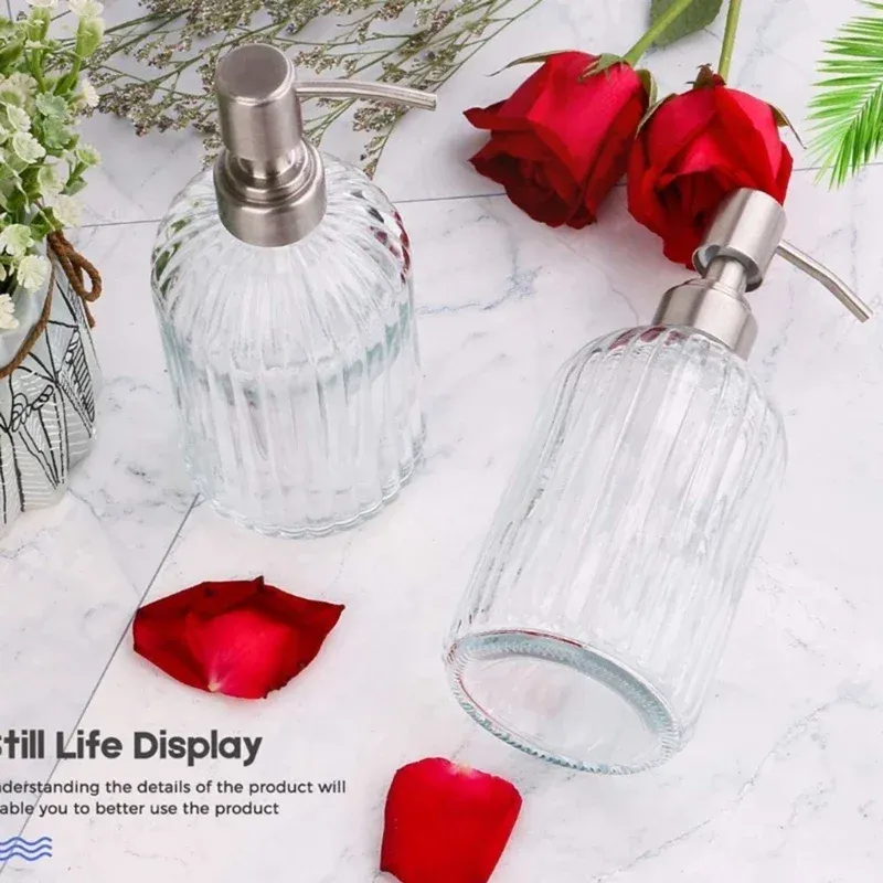 Distributeur de savon en verre transparent pour salle de bains, flacon vide rechargeable 3