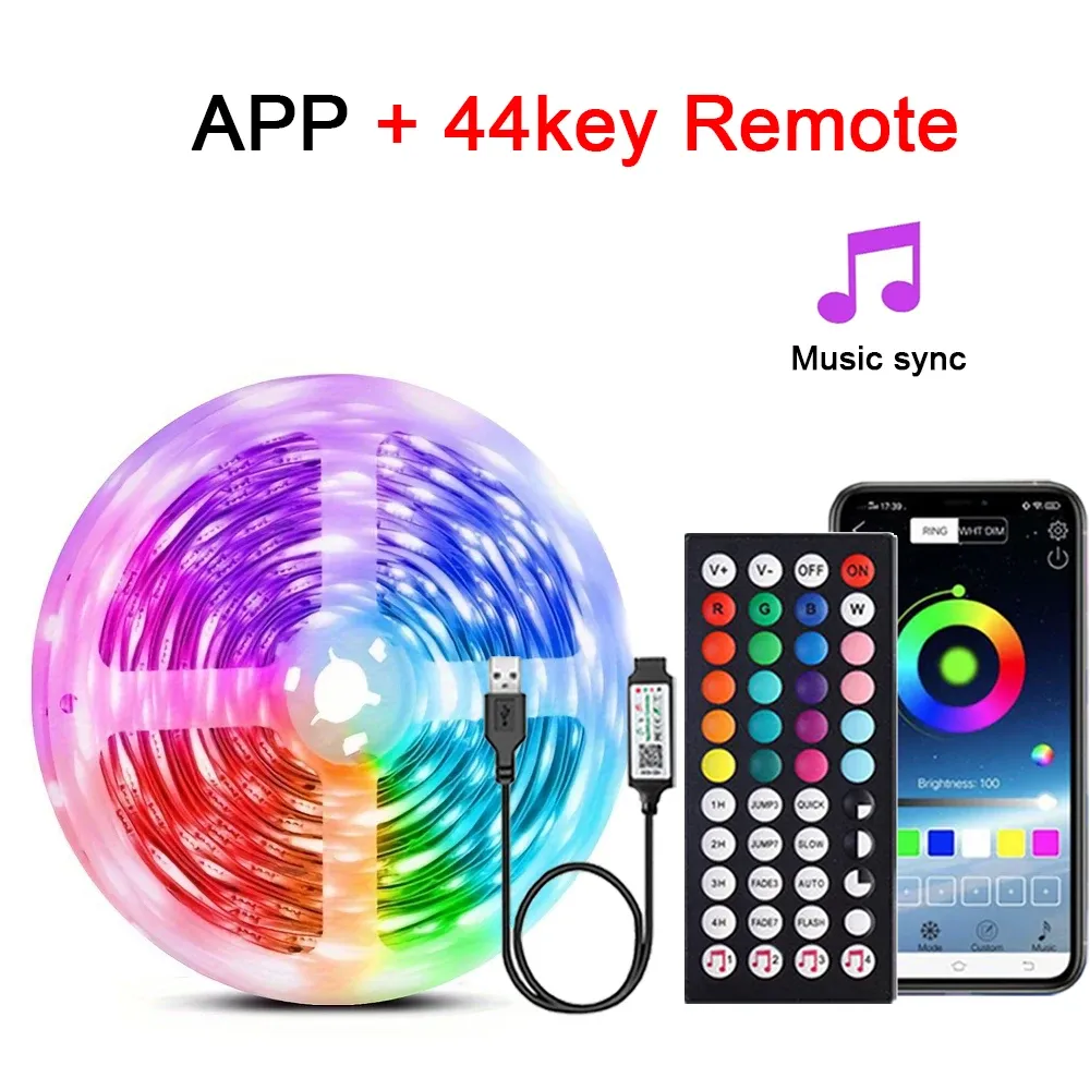 Bande lumineuse LED RVB avec télécommande, ruban flexible pour chambre, fête, bureau et TV, USB 5V 8