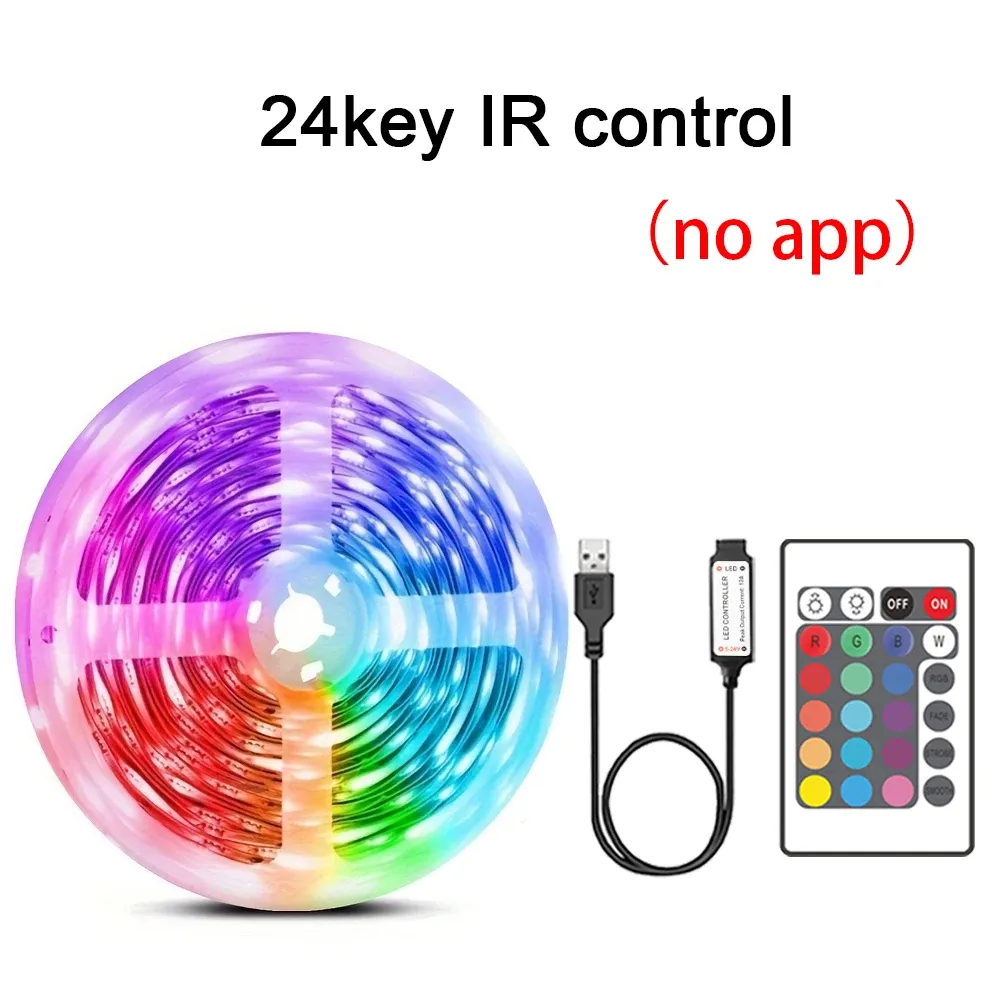 Bande lumineuse LED RVB avec télécommande, ruban flexible pour chambre, fête, bureau et TV, USB 5V 9