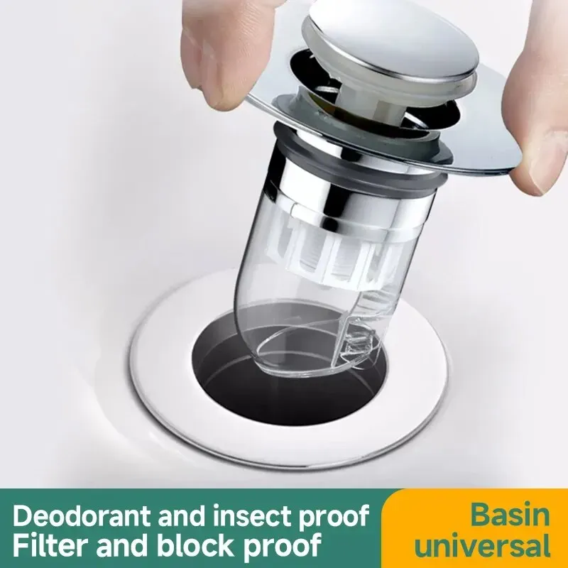 Bonde universelle pop-up avec filtre anti-cheveux pour lavabo, évier, baignoire et douche - Image 1