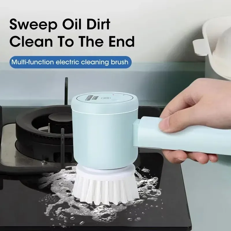 Nettoyeur électrique sans fil rechargeable 5 en 1 avec têtes de brosse pour salle de bains, cuisine, carrelage, joints, douche et voiture 6
