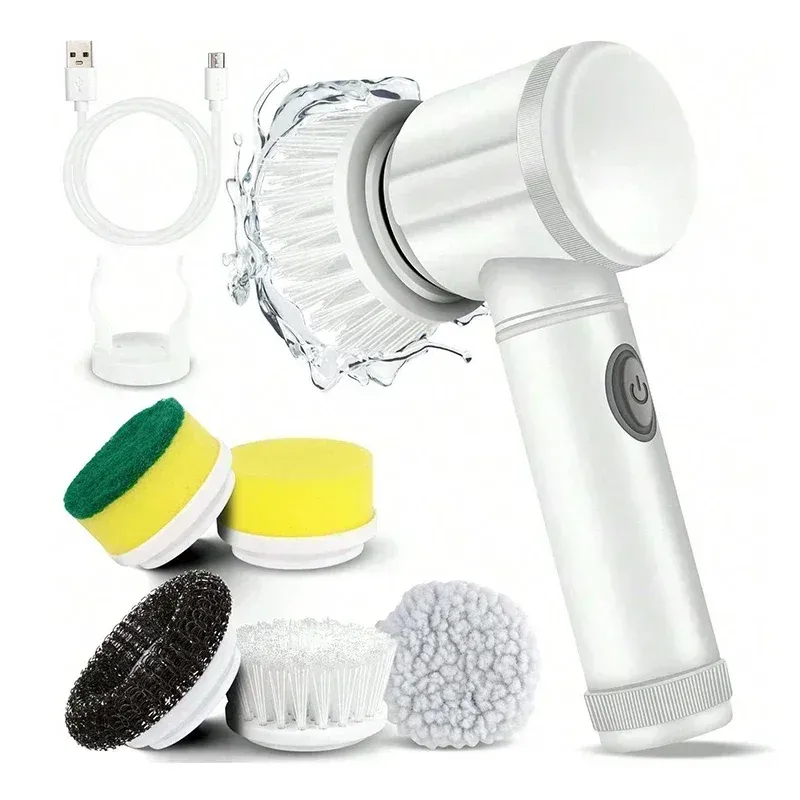 Nettoyeur électrique sans fil rechargeable 5 en 1 avec têtes de brosse pour salle de bains, cuisine, carrelage, joints, douche et voiture 8