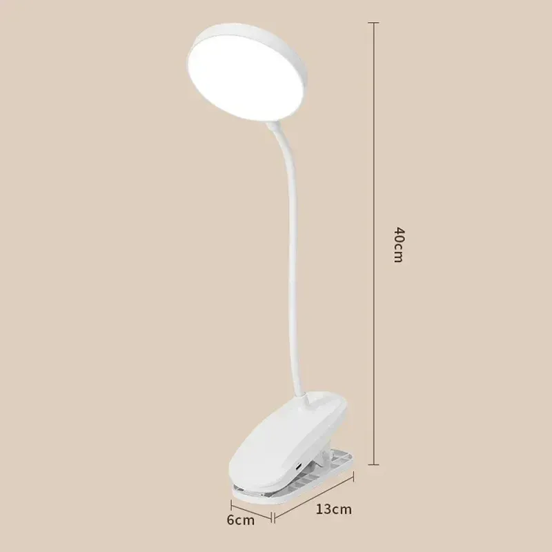 Lampe de table LED rechargeable avec pince pliable, lampe d'étude et de lecture tactile, 3 niveaux de luminosité, éclairage de protection des yeux 5