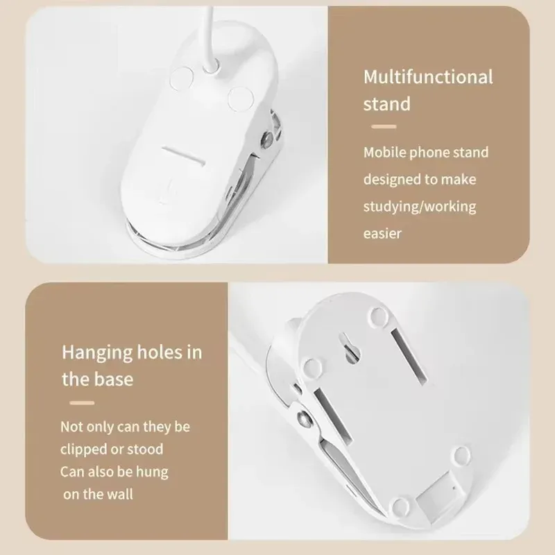 Lampe de table LED rechargeable avec pince pliable, lampe d'étude et de lecture tactile, 3 niveaux de luminosité, éclairage de protection des yeux 6