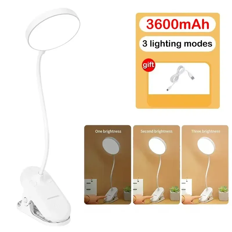 Lampe de table LED rechargeable avec pince pliable, lampe d'étude et de lecture tactile, 3 niveaux de luminosité, éclairage de protection des yeux 11