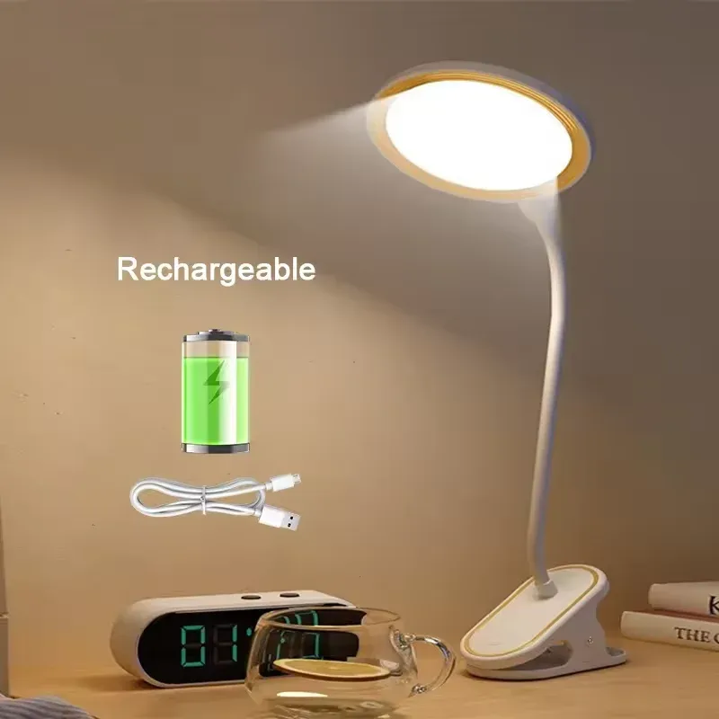 Lampe de table LED rechargeable avec pince pliable, lampe d'étude et de lecture tactile, 3 niveaux de luminosité, éclairage de protection des yeux 7