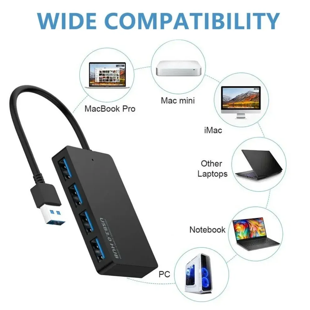 Hub USB 3.0 haute vitesse à 4 ports, adaptateur multifonction Plug & Play pour PC 3
