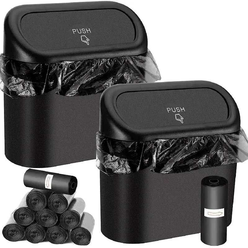 Poubelle de voiture avec couvercle, comprend 60 sacs poubelle, petite poubelle pour voiture, accessoire pour mini voiture anti-fuite