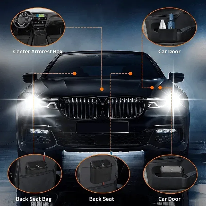 Poubelle de voiture avec couvercle, comprend 60 sacs poubelle, petite poubelle pour voiture, accessoire pour mini voiture anti-fuite 4