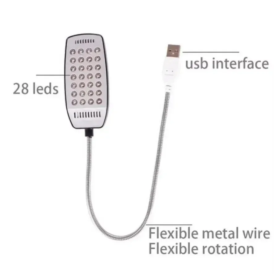 Lampe de lecture LED USB flexible à 28 LED, 4 couleurs, avec interrupteur, tube en métal, pour livre et ordinateur portable 4