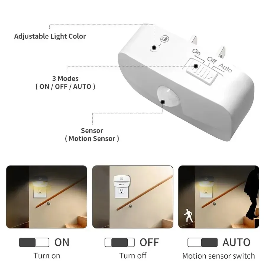 Veilleuse LED avec capteur de mouvement, prise UE/US, sans fil, pour chambre d'enfant et chevet 4