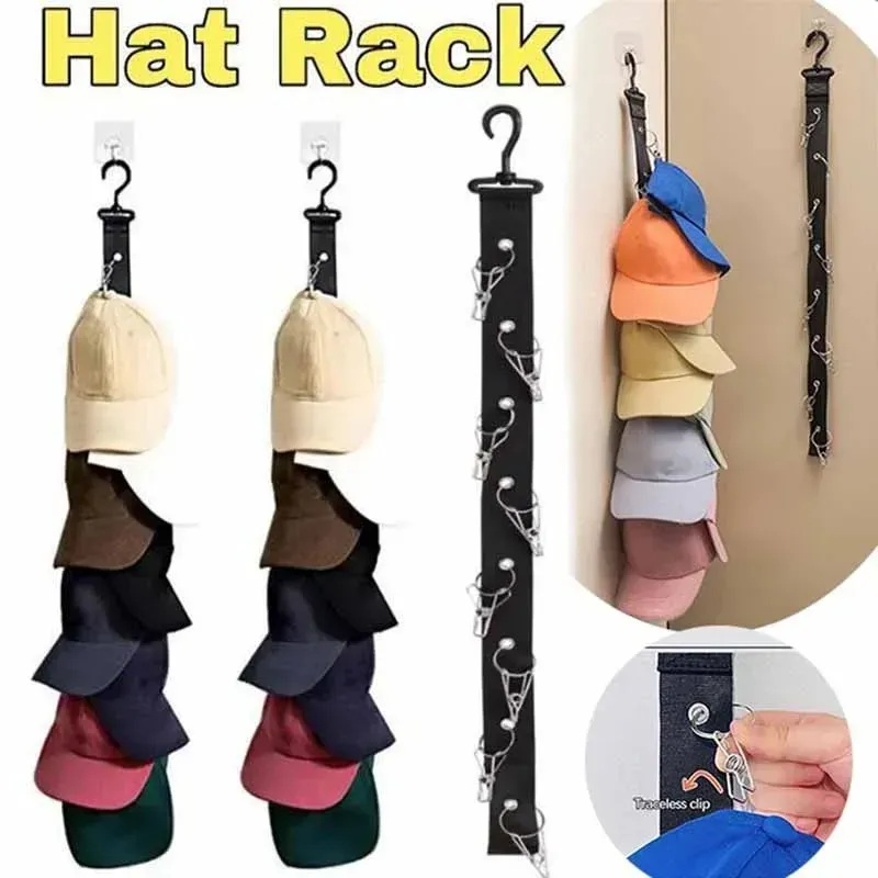 Armoire de rangement DIY avec cintre et 8 pinces suspendues, organisateur de placard pour casquettes, étagère verticale sans perçage, support multi-usages pour chapeaux avec crochets
