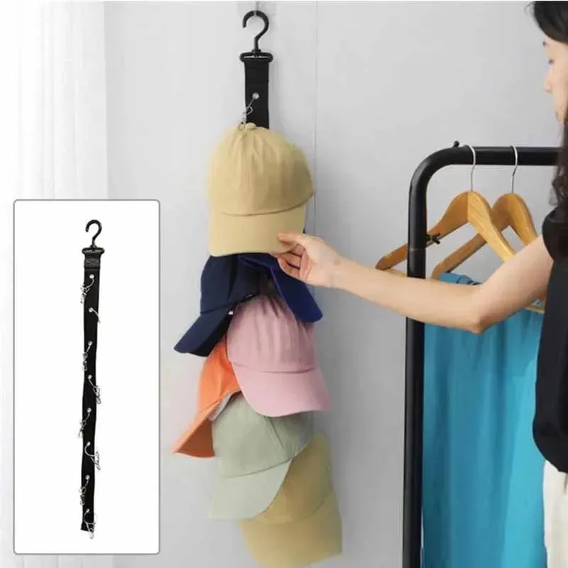 Armoire de rangement DIY avec cintre et 8 pinces suspendues, organisateur de placard pour casquettes, étagère verticale sans perçage, support multi-usages pour chapeaux avec crochets 6