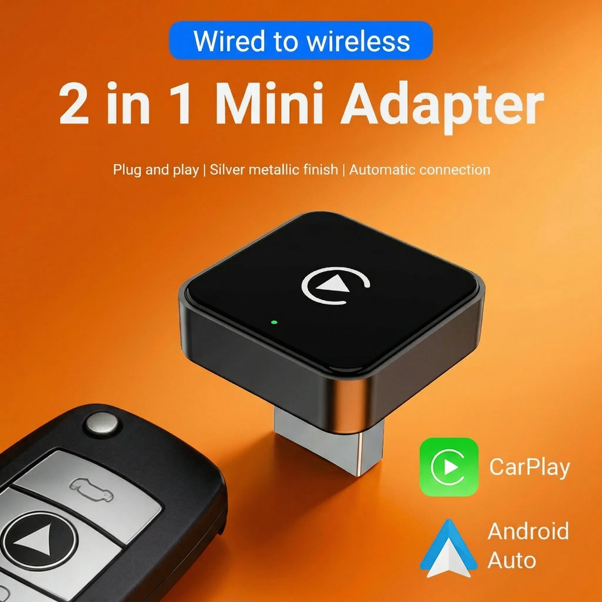 Adaptateur intelligent sans fil CarPlay et Android Auto 2026 – Installation plug & play, connexion Bluetooth et Wi-Fi stable, mises à jour OTA – Compatible Toyota, Audi, VW 2