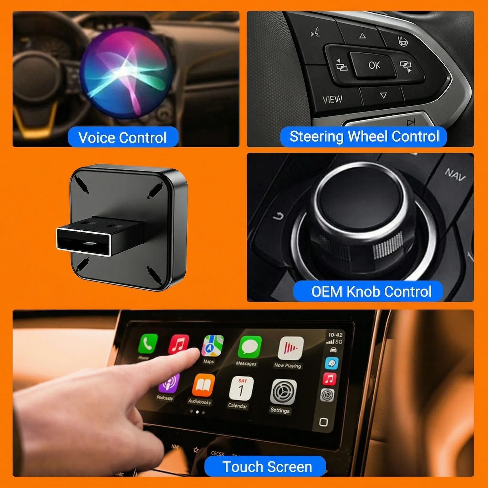 Adaptateur intelligent sans fil CarPlay et Android Auto 2026 – Installation plug & play, connexion Bluetooth et Wi-Fi stable, mises à jour OTA – Compatible Toyota, Audi, VW 5