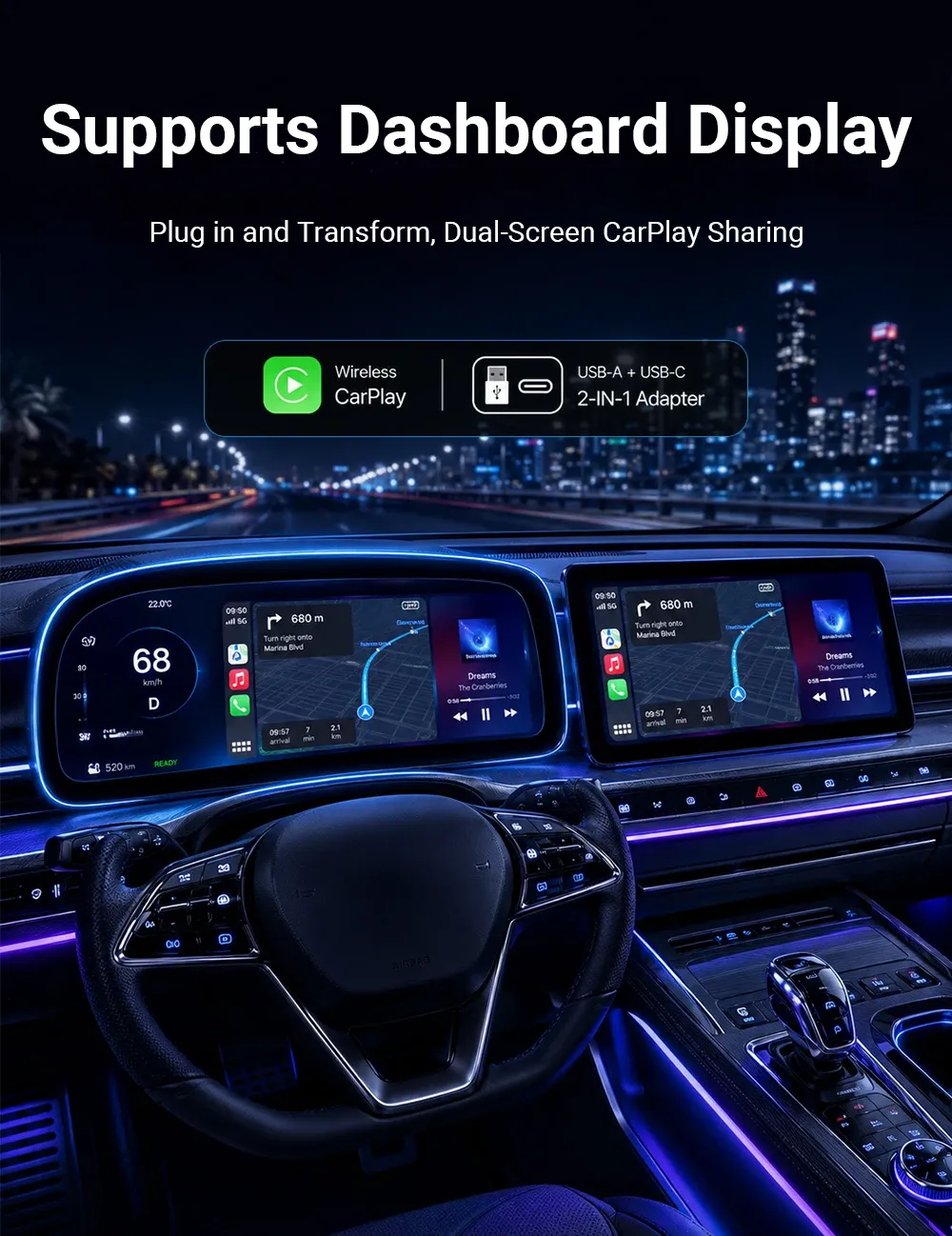 Adaptateur intelligent sans fil CarPlay et Android Auto