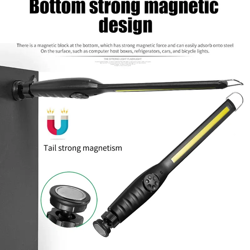 Lampe de travail COB portable rechargeable magnétique avec lampe torche LED et intensité variable pour réparation automobile d'urgence 4