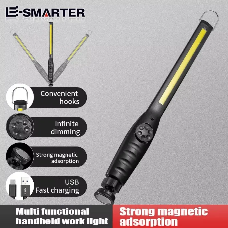 Lampe de travail COB portable rechargeable magnétique avec lampe torche LED et intensité variable pour réparation automobile d'urgence 6