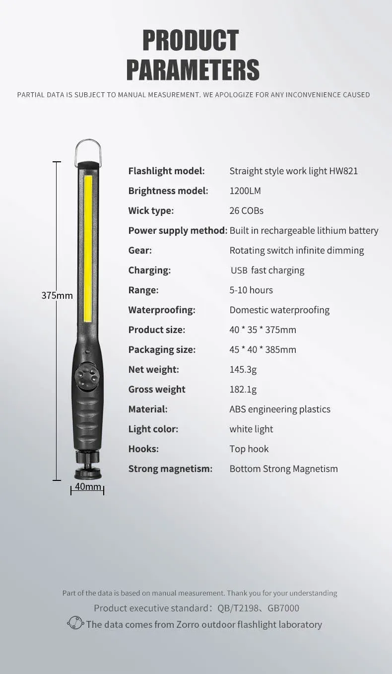 Lampe de travail COB portable en situation