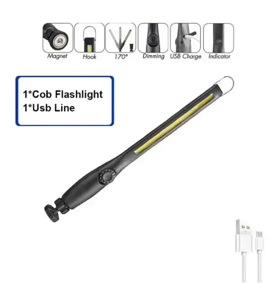 Lampe de travail COB portable rechargeable magnétique avec lampe torche LED et intensité variable pour réparation automobile d'urgence 7