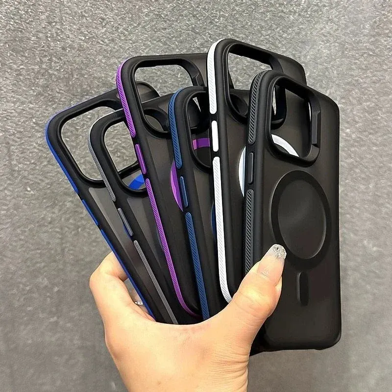 Coque de téléphone blindée mate de luxe à dos magnétique compatible MagSafe pour iPhone 11 à 16 (Pro, Pro Max, Plus) 2