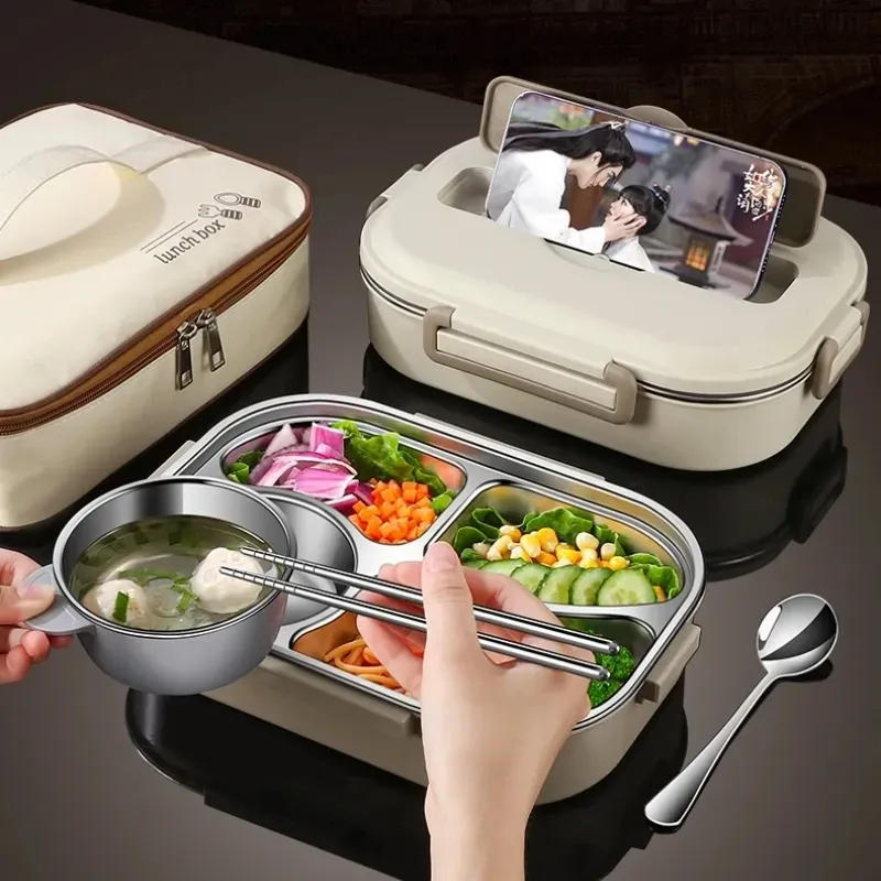 Boîte à déjeuner isolée en acier inoxydable 304 avec compartiments, hermétique et portable, format bento, compatible micro-ondes - Image 1