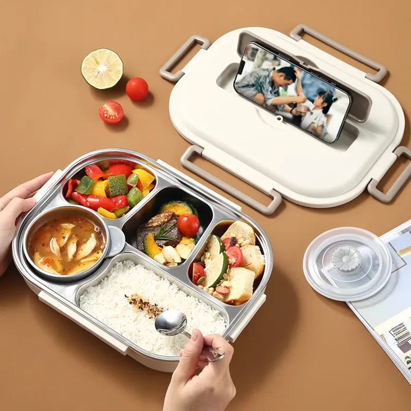 Boîte à déjeuner isolée en acier inoxydable 304 avec compartiments, hermétique et portable, format bento, compatible micro-ondes 2
